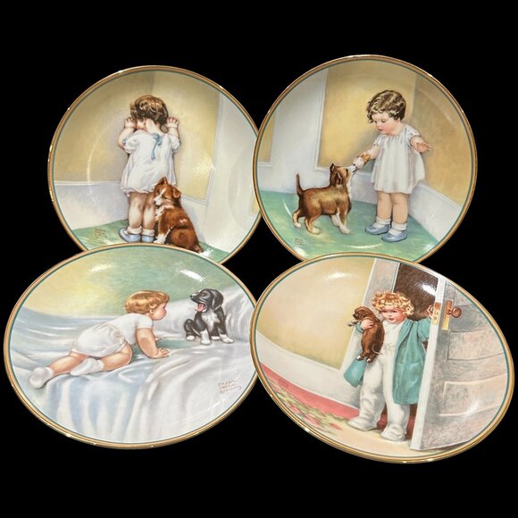 Vintage Bessie Pease Gutmann Porcelain Collector Plates, Child & Dog, Set of 4 - Picture 1 of 10